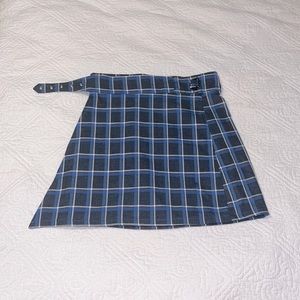 Plaid Blue Black wrap miniskirt with built in belt